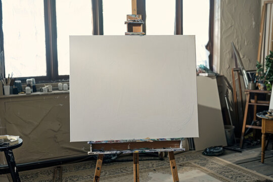 Blank canvas in a artist's studio. AI generative