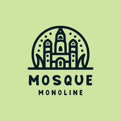 Mosque Logo Monoline Vector, Religion Icon Symbol, Classic islamic Creative Vintage Graphic Design