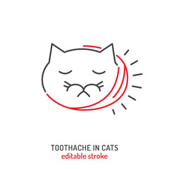 Toothache in cats. Linear icon, pictogram, symbol.