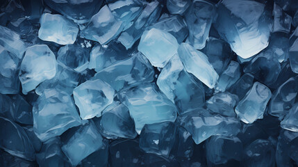 Close-up view of a pile of ice cubes, macro view