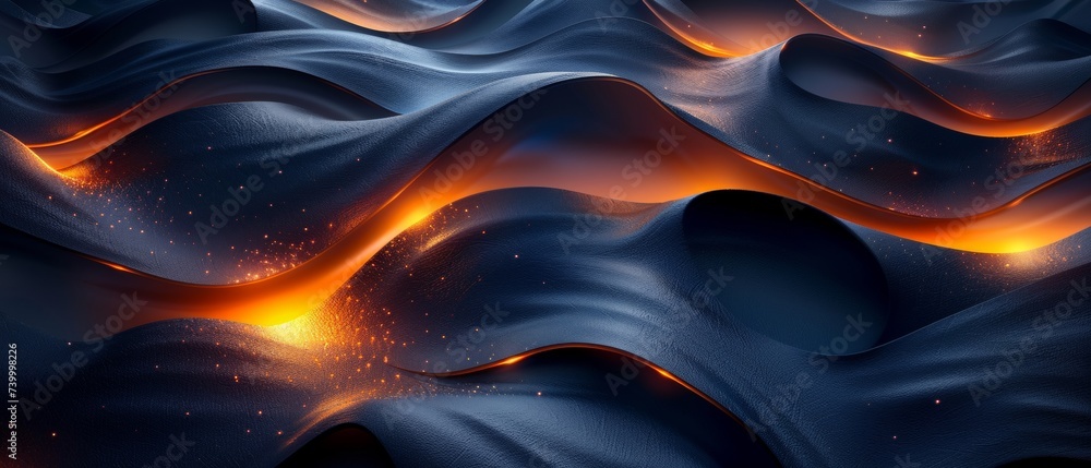 Poster glistening lines with curved overlapping edges on a dark blue background. premium award design templ