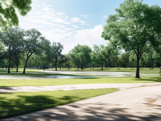 a path in a park with trees