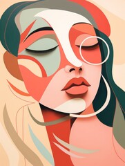 Obraz premium A painting depicting a woman with her eyes closed, showcasing a peaceful and introspective moment captured in art.
