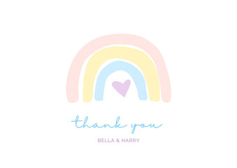 Thank you! with rainbow text on white background.	