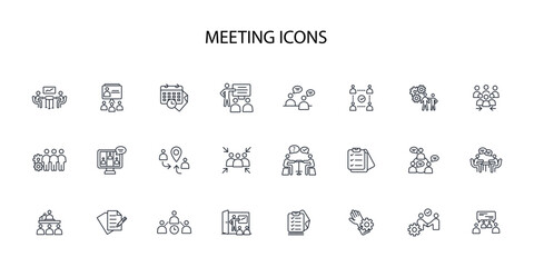 Meeting icon set.vector.Editable stroke.linear style sign for use web design,logo.Symbol illustration.