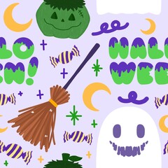 halloween iconsseamless pattern