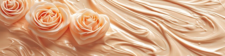 A Close Up banner Of A Row Of Orange Roses On A Table beige color copy space