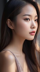 close up portrait asian woman. 4k portrait photo. suitable for skincare  ads. " image generated with AI"