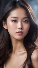 Obraz premium close up portrait asian woman. 4k portrait photo. suitable for skincare ads. 