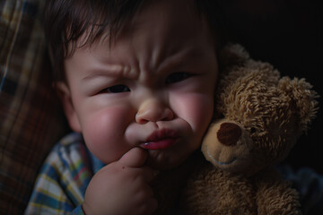 Baby Making a Face with Stuffed Bear