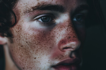 Intense Close-Up Portrait of Freckled Man