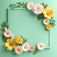 Simple 3D Floral Greeting Card Template on Green Background. Perfect for Valentine, E-commerce, and Beauty Product Banners.