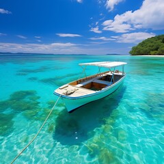 Boat on the sea. Amazing view of the boat and clear water.