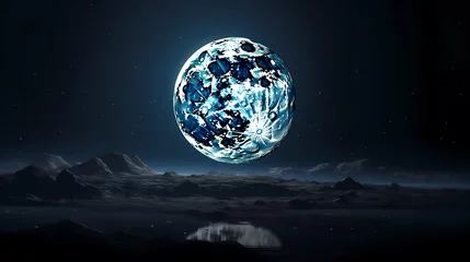 Lunar landscape with full moon in night sky