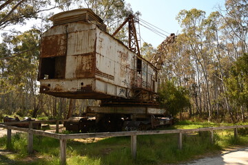 Fototapeta na wymiar old disused gold mining machinery Porcupine Flat. industrial dragline machine Moldon. Australia 