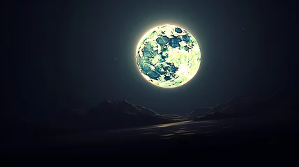 Photo sur Plexiglas Pleine Lune arbre Lunar landscape with full moon in night sky