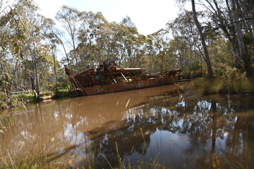 old disused gold mining machinery. bucket Dredger Porcupine Flat, Moldon, Australia