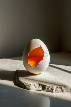 Cracked egg with vivid yolk in dramatic lighting Generative AI image