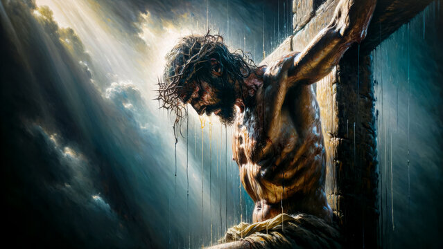 The Cross of Redemption: Jesus Christ Pouring out his Blood on the Cross as a Sacrifice for the Forgiveness of Sins. 
