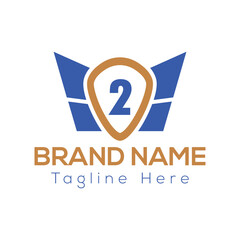 Wing Logo On Letter 2 Template. Wing On 2 Letter, Initial Wing Sign Concept Template	