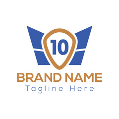 Wing Logo On Letter 10 Template. Wing On 10 Letter, Initial Wing Sign Concept Template	