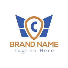 Wing Logo On Letter C Template. Wing On C Letter, Initial Wing Sign Concept Template	