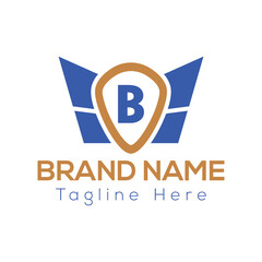 Wing Logo On Letter B Template. Wing On B Letter, Initial Wing Sign Concept Template	
