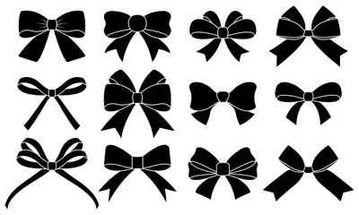 Ribbon bow icon set. Gift, present design elements. Holiday decoration concept. Vector illustration. - obrazy, fototapety, plakaty
