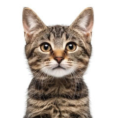 front view close up of a Pixiebob cat face isolated on a white transparent background 