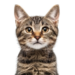 Obraz premium front view close up of a Pixiebob cat face isolated on a white transparent background 