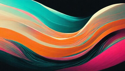 Vibrant VHS style orange pink teal white psychedelic grainy gradient color flow wave on black...