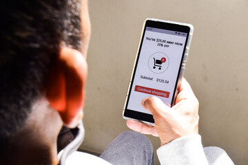 Digital marketing upselling strategy concept to encourage customer to spend more money. Person...
