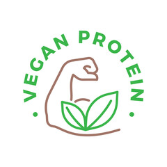 Vegan protein food product icon logo badge symbol. Muscle gain diet plan for fitness vector.