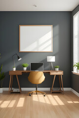 a stylish frame showcased in either an office or living room setting.
