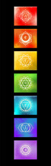 Vertical icon set of seven chakra symbols