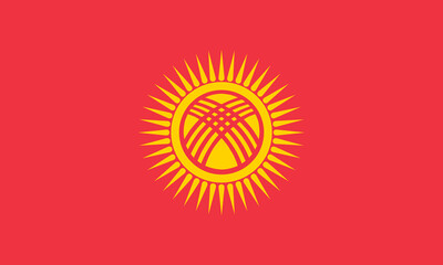 Close-up of red and yellow ensign of Asian country Kyrgyz Republic. Illustration made February 19th, 2024, Zurich, Switzerland.
