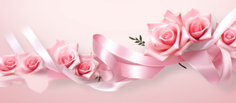 pink roses and ribbon concept for valentines day gift
