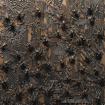 Design an artwork that reflects the efficiency and precision of code drawing parallels with the behavior of ants