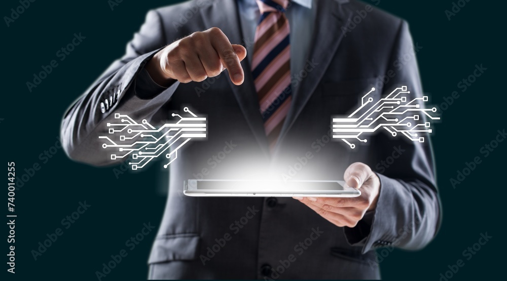 Aufkleber man using ai modern technology data online