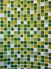 Green, yellow, white tones ceramic mosaic tiles texture. Bathroom, Kitchen, pool installed green - yellow light ceramic wall chequered. Design pattern geometric with grid wallpaper texture decoration.