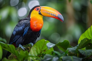 Fototapeta premium A vibrant toucan perched in the Amazon rainforest