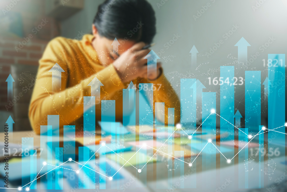 Poster business team discussing charts with graphs and charts