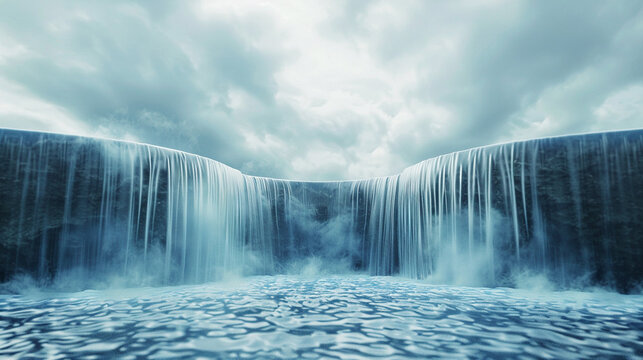 3d render of a minimalist abstract waterfall with geometric water
