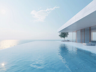 3d render of a minimalist modern villa with an infinity pool