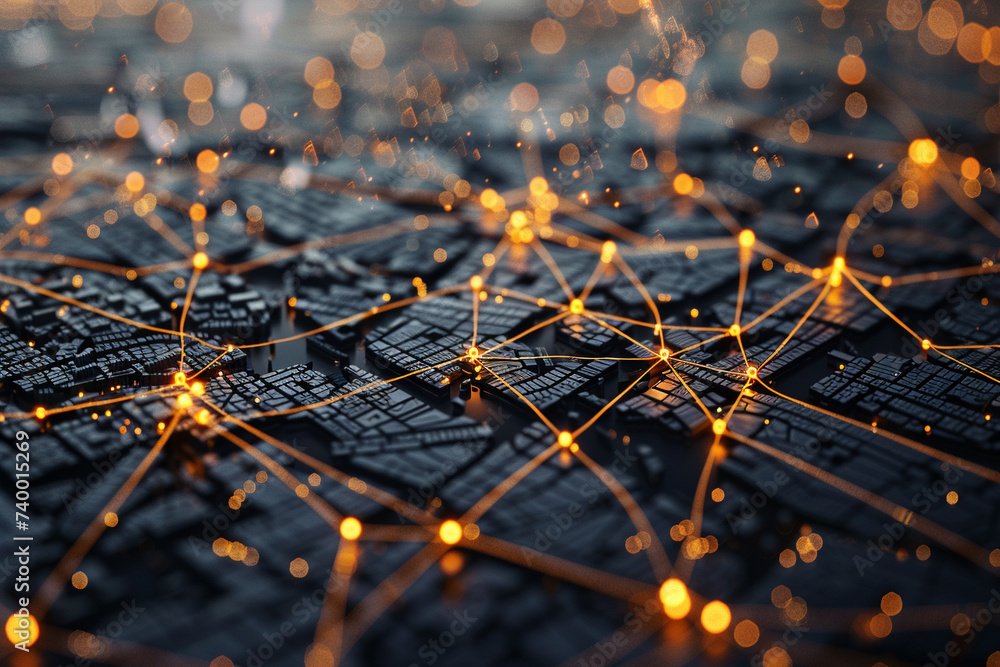 Poster 3d render of a molecule as a network of roads in a city layout