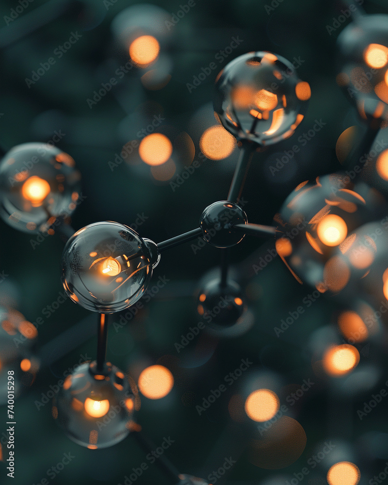 Aufkleber 3d render of a molecule as a series of interconnected lanterns glowing softly