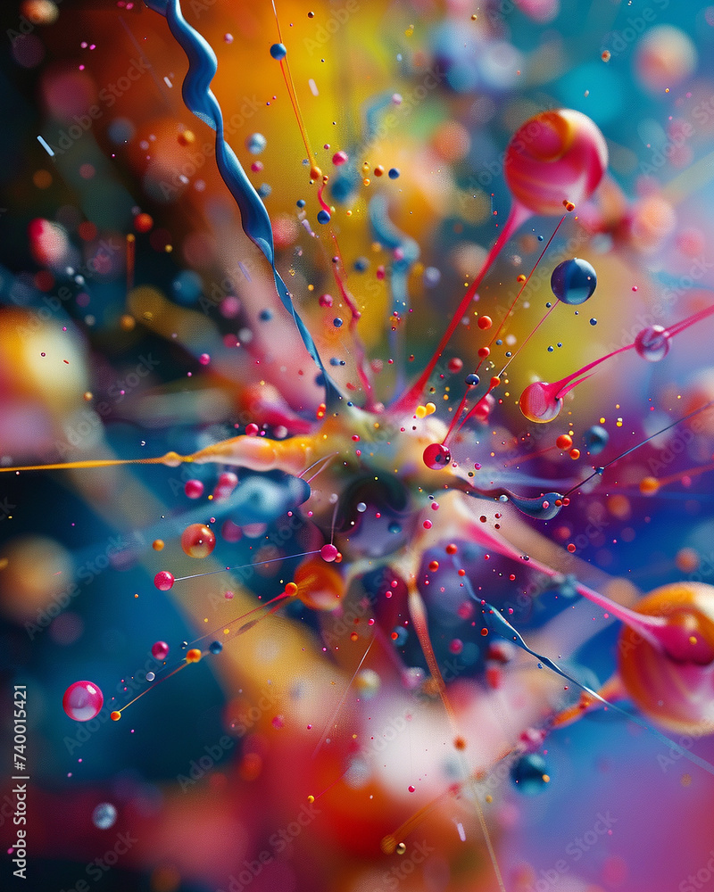 Poster 3d render of a molecule in an abstract painting style with brush strokes