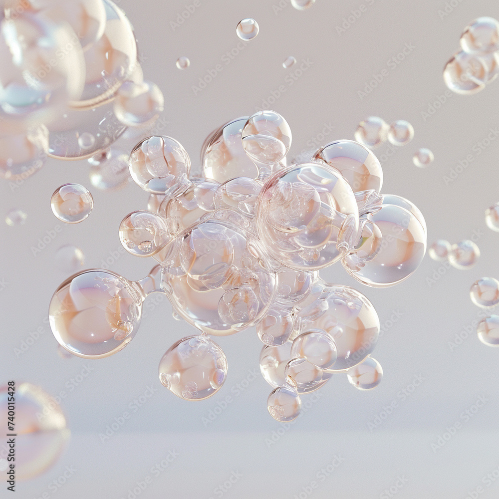 Aufkleber 3d render of a molecule made from bubbles translucent and floating