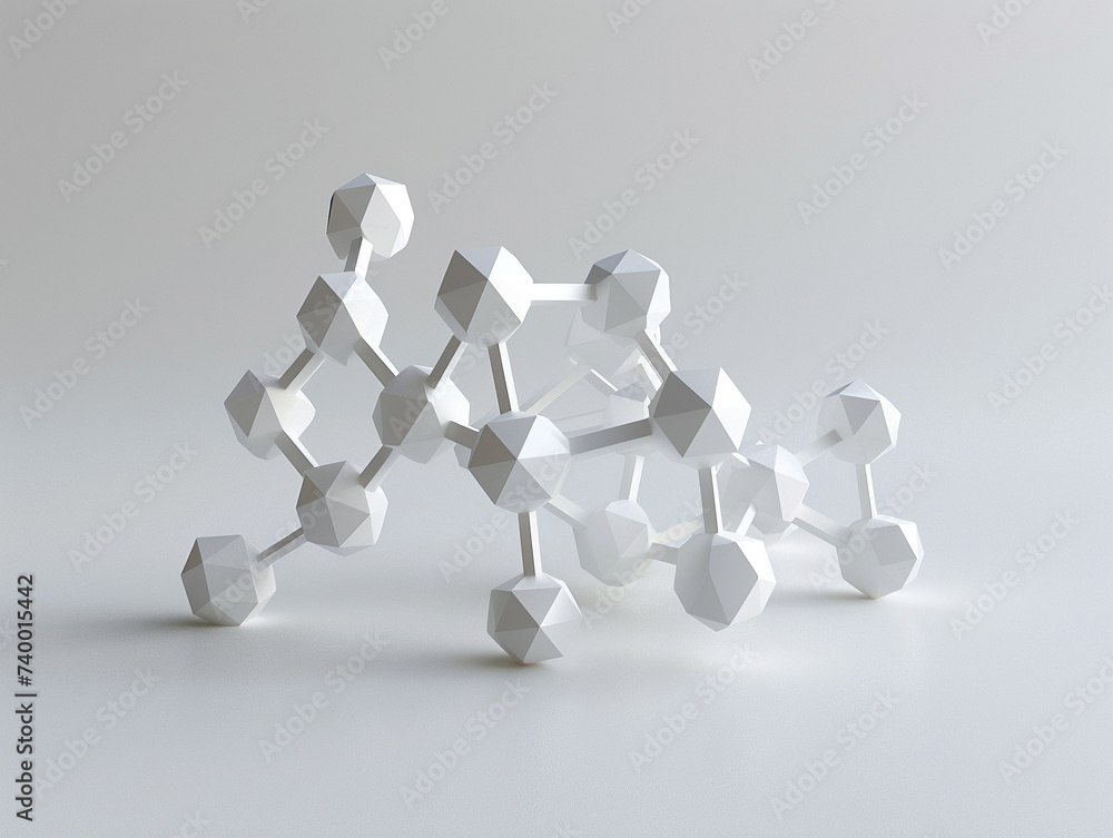 Poster 3d render of a molecule made from origami paper with folds visible