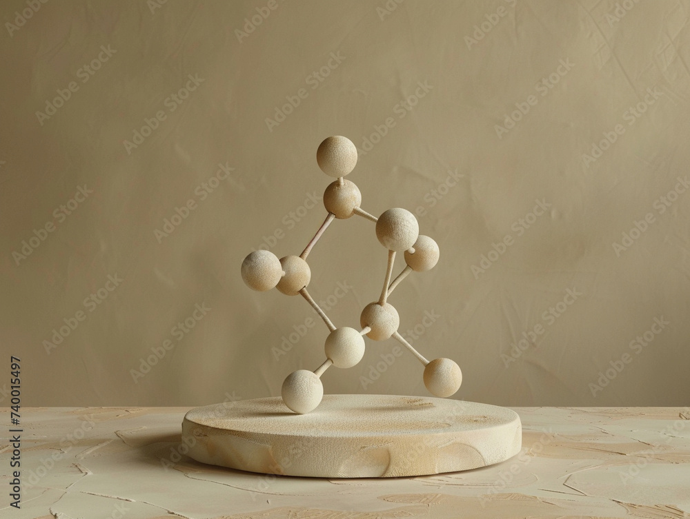 Poster 3d render of a molecule model made of clay with a handcrafted feel